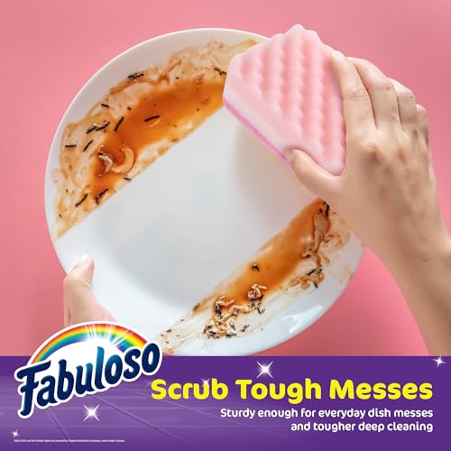 Fabuloso Scratch-Free Kitchen Dish Sponges, Rainbow Cellulose Scrubber Sponge with Scouring Pad for Dishes, Pots, Pans, Counters and Sinks, Tough on Messes, 4.25 x 2.75 x 1.25 in, 4 Count - color: Rainbow, size: 4 Count (Pack of 1)