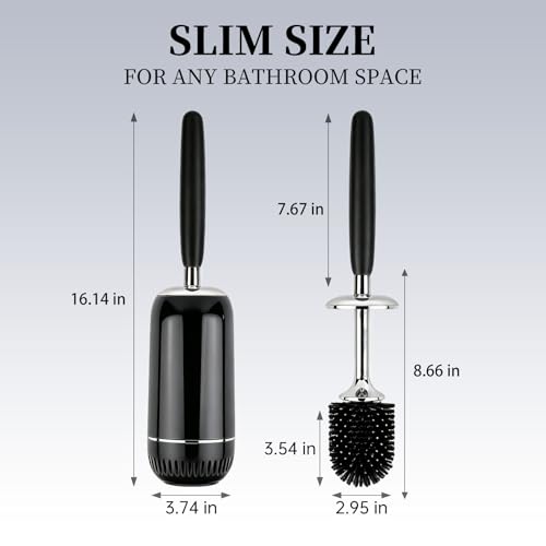 Toilet Brush and Holder Set, Toilet Bowl Brush with Long Handle, High-End Modern Silicone Toilet Brush Set, Non-Scratch Hygienic(Matte Black + Silver, A),Father's Day - color: Matte Black + Silver
