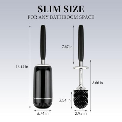 Toilet Brush and Holder Set, Toilet Bowl Brush with Long Handle, High-End Modern Silicone Toilet Brush Set, Non-Scratch Hygienic(Matte Black + Silver, A),Father's Day - color: Matte Black + Silver