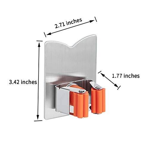 Broom Holder Wall Mount, 2 Pack Orange Stainless Steel Mop and Broom Organizer, Heavy Duty 15 Lbs Self Adhesive Tool Hanger, No Drill V-Shape Broom Hooks for Garage, Kitchen, Bathroom - color: 2 PACK