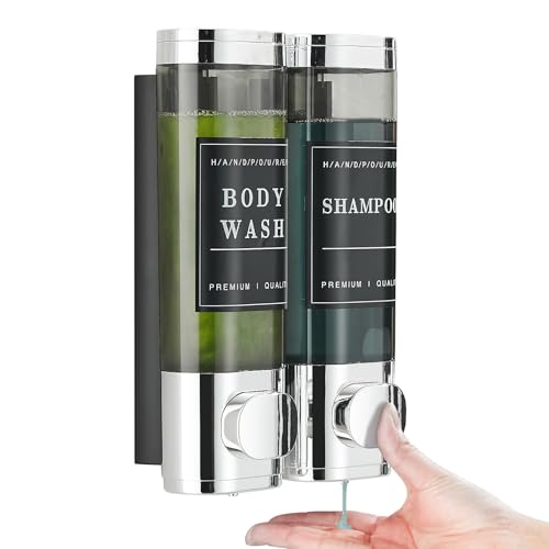 Shower Soap Dispenser 2 Chamber No Drill Wall-Mounted Shampoo Dispenser for Shower Wall Mounted Shower Dispenser for Bathroom Hotel Large Capacity,Chrome1 - color: Chrome 2 Chamber