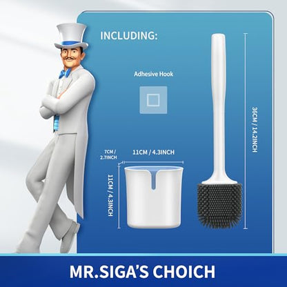 MR.SIGA Toilet Brush and Holder, Wall Mounted Toilet Brush for Bathroom Cleaning, Compact Toilet Brush with Holder Set, White, 1 Pack - color: White
