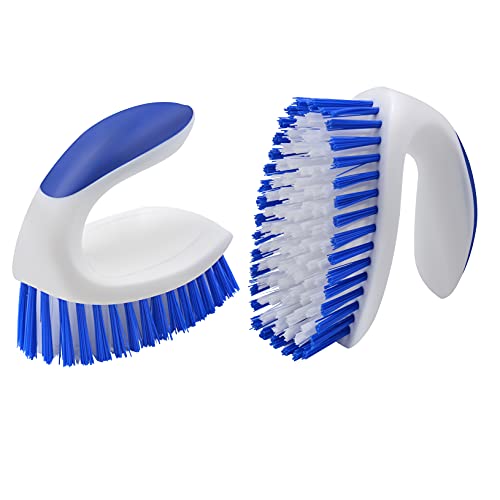 BITOPE 2 Pack Deep Cleaning Brush Set, Scrub Brush with Comfort Grip, Stiff Bristles Cleaner Scrubber for Kitchen, Sink, Bathroom, Shower Floor-Blue&White