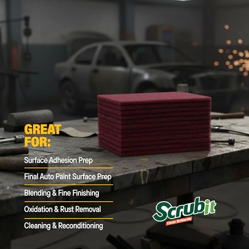 SCRUBIT 6 x 9 in. General Purpose Scuff Pads, Paint Primer Prep Adhesion Scratch Pads, Car & Woodworking Pads for Scuffing, Scouring & Sanding - Maroon (10)