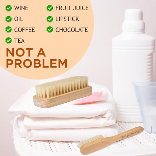TAKAVU Boar Bristle Laundry Brush Set, Soft Bristle Stain Scrub Brush for Clothes & Fabric, Gentle Upholstery Brush for Delicate Knits Cotton Linen, Washable Laundry Stain Remover - color: White Boar