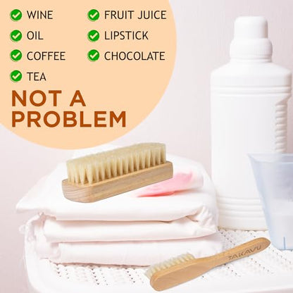 TAKAVU Boar Bristle Laundry Brush Set, Soft Bristle Stain Scrub Brush for Clothes & Fabric, Gentle Upholstery Brush for Delicate Knits Cotton Linen, Washable Laundry Stain Remover - color: White Boar
