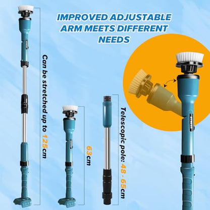 Electric Spin Scrubber for Makita 18V, Cordless Shower Cleaner with Free Adjustable Extension Arm, 1000RPM Clean Brush Waterproof w/ 8 Replaceable Heads for Tile Tub Kitchen Floor (NO Battery)