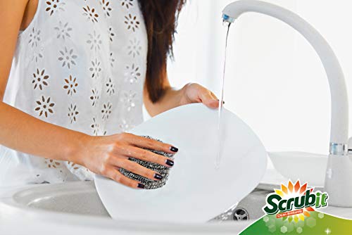 12 Pack Stainless Steel Scourers by Scrub It – Steel Wool Scrubber Pad Used for Dishes, Pots, Pans, and Ovens. Easy scouring for Tough Kitchen Cleaning.