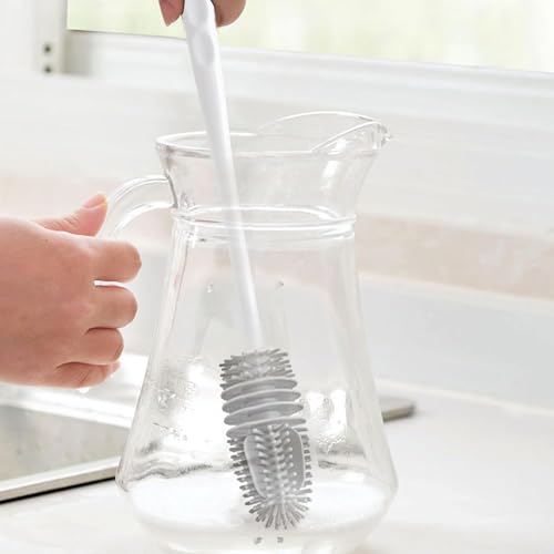 [Long-Handled Brush for Cleaning] Versatile Long-Handled Silicone Brush for Cups & Bottles - Reusable, Ideal for Kitchen, Bathroom, Car Cleaning, Bathroom Cleaning Tools（White） - color: White