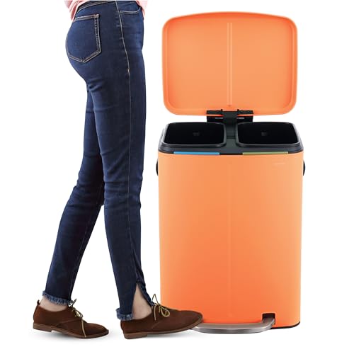 happimess HPM1005K Marco Rectangular 10.6-Gallon Double Bucket Trash Can with Soft-Close Lid, Carrot Cake, Fingerprint Resistant, Modern, Minimalistic for Home, Kitchen, Office, Bedroom, Bathroom - color: Carrot Cake