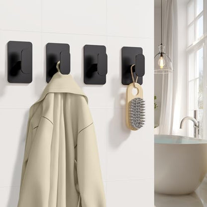 Large Heavy Duty Wall Hooks - 26lb Max, Stainless Steel Adhesive Towel Hooks for Hanging Towel, Coat, Robe, Hat, Sticky Towel Holder for Wall Mount in Bathroom, Shower, Kitchen (Black, 4 Pack) - color: Black