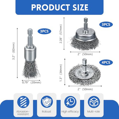 10 Pcs Drill Wire Brushes Coarse Carbon Steel Crimping Wire Wheel Cup Brushes, 1/4 Inch Hex Shank – Suitable for Rust Cleaning, Stripping & Abrasive Applications