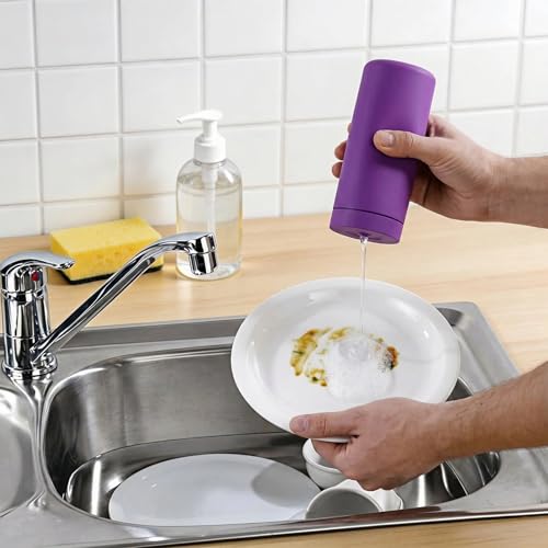 Dish Soap Dispenser for Kitchen, Silicone Squeeze Bottle for Dish Detergent (Purple) - color: Purple