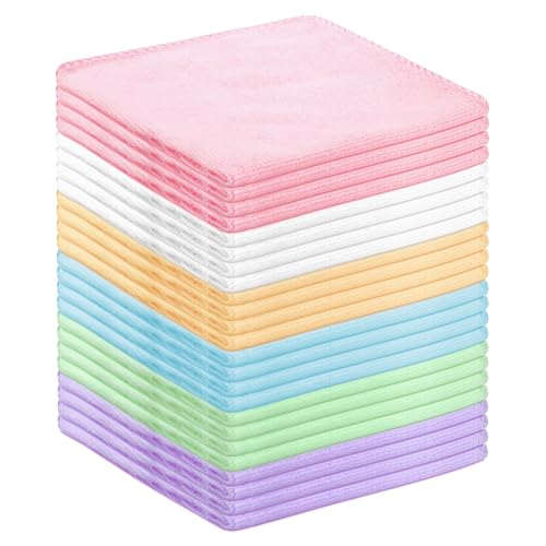 24 Pack Microfiber Cleaning Cloths（11.8x11.8In），Thin Microfiber Towels Bulk, Towels for Home，Kitchen,Cars，Cleaning Rags 6 Colors，Quick-Dry,Lint-Free
