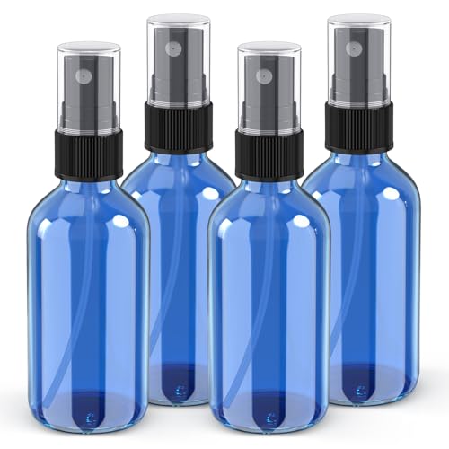 Wedama 4 oz Mini Glass Spray Bottles, Empty Small Spray Bottles with Funnel Dropper, Fine Mist for Hair, Travel, Plants, Cleaning Solutions and Skin Care (4 Pack Sky Blue) - color: Sky Blue, size: 4 Ounce (Pack of 4)