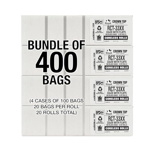 Aluf Plastics 33 Gallon 1.7 MIL (eq) Black Heavy Duty Trash Bags with E-Z Tie Flap Closure - 33" x 39" - Pack of 400 - For Industrial, Janitorial, & Contractor, & Hospitality - style: 33 Gal, 1.7 Mil Equiv, 400 Count
