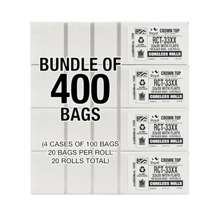 Aluf Plastics 33 Gallon 1.7 MIL (eq) Black Heavy Duty Trash Bags with E-Z Tie Flap Closure - 33" x 39" - Pack of 400 - For Industrial, Janitorial, & Contractor, & Hospitality - style: 33 Gal, 1.7 Mil Equiv, 400 Count
