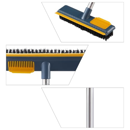 ULTECHNOVO Long Handle Stiff Floor Scrub Brush 2-in-1 Scrape and Brush for Bathroom Tile Cleaning Sturdy Hard Bristles Household Floor Scrubber for Shower