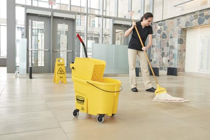 Rubbermaid Commercial Products WaveBrake 26 Qt. Side-Press Mop Bucket and Wringer Combo on Wheels, Yellow, for Professional/Industrial/Business Heavy-Duty Floor Cleaning/Mopping - size: 26 Qt