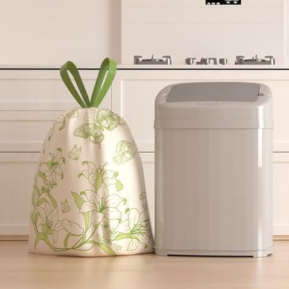 13 Gallon Trash Bags with Drawstring and Lily Printed, Leakproof and Odor Control Garbage Bags Tall Kitchen, Tear-Resistant Kitchen Trash Bags for Home, Portable Garbage Bags, 50 Count - style: Lily-13 Gallons