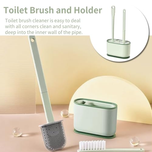 Cyrank Toilet Brush and Holder, Toilet Bowl Brush with Caddy Bathroom Stiff Bristles Toilet Scrub Brush Toilet Bowl Brush Holder Set Deep Cleaning Toilet Cleaner Scrubber Under Rim(Greens)