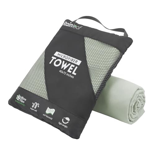 Rainleaf Microfiber Towel Perfect Travel & Gym & Camping Towel. Quick Dry - Super Absorbent - Ultra Compact - Lightweight. Suitable for Trip, Beach, Shower, Backpacking, Pool - color: Bean Green, size: 40.00" x 20.00"
