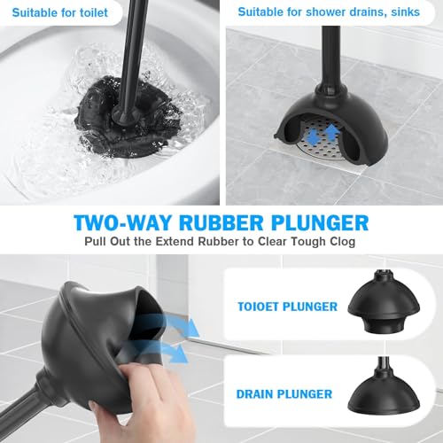 Toilet Plunger and Brush Set, Bowl Brush and Heavy Duty Toilet Plunger with Ventilated Holder, 2-in-1 Toilet Brush and Plunger Combo for Bathroom Deeply Cleaning（Black - color: Black01