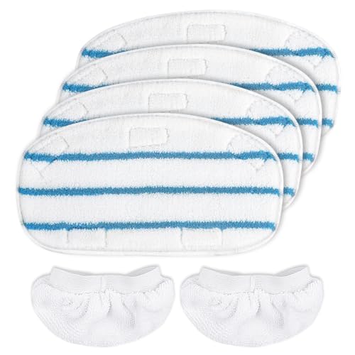 KEEPOW Reusable Steam Mop Pads Set Compatible with PurSteam ThermaPro 10-in-1 | 4 Pack Steam Mop Pads & 2 Universal Microfiber Cloths, Washable Replacement Pads for Floor Cleaning - color: White-4+2 Pack