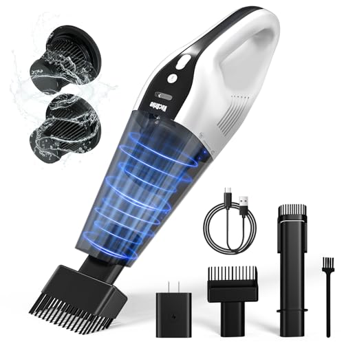 Handheld Vacuum Cordless, Portable Rechargeable Car Vacuum Cleaner with Multi-Nozzles & Washable Filter, Strong Suction for Car, Home & Pet Hair, Ivory White - color: Ivory White