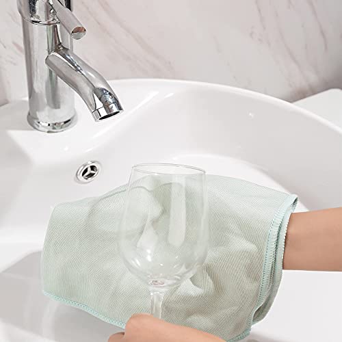 Puomue 6 Pack Microfiber Glass Cleaning Cloth, 16 Inch X 16 Inch, Lint Free Quickly Clean Window, Glasses, Windshields, Mirrors, and Stainless Steel, Green - color: Green