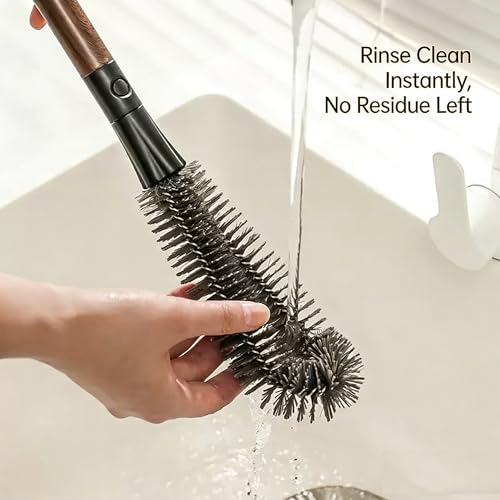 2 in 1 Long Bottle Brush 13.2 Inches, Long Handle Water Bottle Washer Brush and Straw Cleaning Brush Set, for Sports Bottles, Glassware, Mugs, Jars, Washing Narrow Neck Bottles (1-pc)