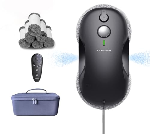 Tosima W3 Window Cleaning Robot - Dual Direction Auto-Spray Smart Window Cleaner with Triple Safety System, Smart Navigation, Remote Control, for All Smooth Surfaces, with 12 Rags, Black - color: Off-black