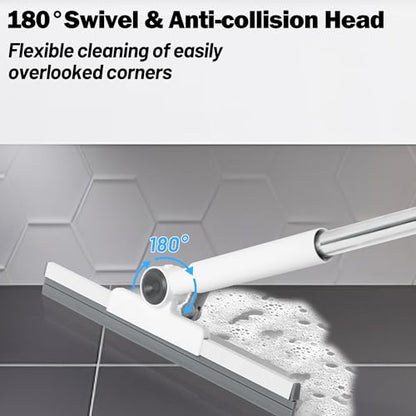 Floor Telescopic Squeegee Broom - Telescoping Shower Squeegee with Extension Pole, 180° Rotating Silicone Broom Scraper, Extendable Window Cleaner Tool for Glass Doors Tile Wall (31.9”–44.9”)