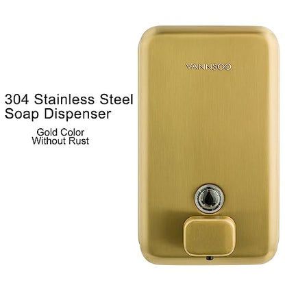 Wall Mounted Hand Soap Dispenser Bathroom, 1200ml 40oz Commercial Stainless Steel Liquid Soap Dispenser Wall Mount (Vertical Gold) - color: Vertical Gold