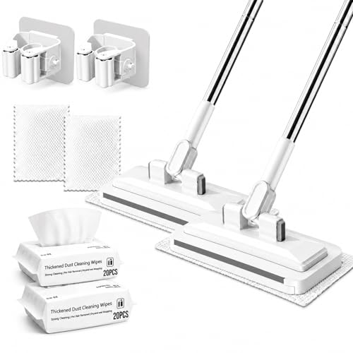 Hands-Free Multi-Purpose Flat Mop, 2026 Upgraded One-Click Cloth Attachment Lazy Cleaning Tool with 360° Swivel Head, Lightweight Dry Wet Cleaner for Floor, Wall, Bathroom and Kitchen (2Pcs) - color: 2pcs