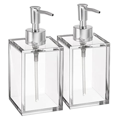 Clear Acrylic Reusable Kitchen & Bathroom Hand Sanitizer Dispenser with Rust Proof Stainless Steel Pump, Square Soap Dispenser Set | 12 oz - style: 2 Pack / Soap Dispenser