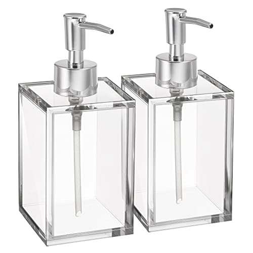Clear Acrylic Reusable Kitchen & Bathroom Hand Sanitizer Dispenser with Rust Proof Stainless Steel Pump, Square Soap Dispenser Set | 12 oz - style: 2 Pack / Soap Dispenser
