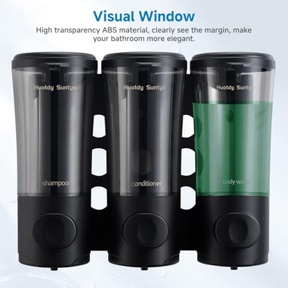 Shampoo and Conditioner Dispenser No Drill Shower Soap Dispenser Wall Mounted Shower Dispenser 3 Chamber with Upgrade Smooth Pump Head Bathroom Body Wash Soap Dispenser Set 450ml*3 Black - color: Black 3 Chamber