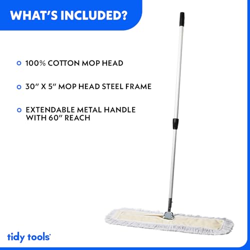 Commercial Dust Mop – 30 Inch Floor Sweeper for Hardwood, Reusable Cotton Mop Head, Extendable Handle, Dry Mop for Floor Cleaning & Janitorial Supplies - size: 30x5 Inch (Pack of 1)