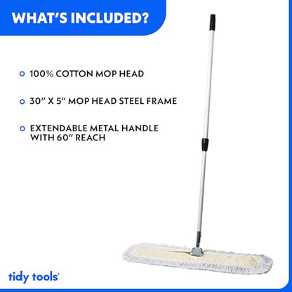 Commercial Dust Mop – 30 Inch Floor Sweeper for Hardwood, Reusable Cotton Mop Head, Extendable Handle, Dry Mop for Floor Cleaning & Janitorial Supplies - size: 30x5 Inch (Pack of 1)