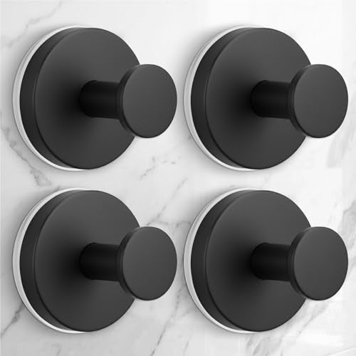 Large Suction Cup Hooks for Shower,Glass Window&Door,Mirror,Reusable Shower Hooks,No-Drill Removable Towel Hooks for Bathroom,4 Packs(Matte Black) - color: Black, size: 4 Pack