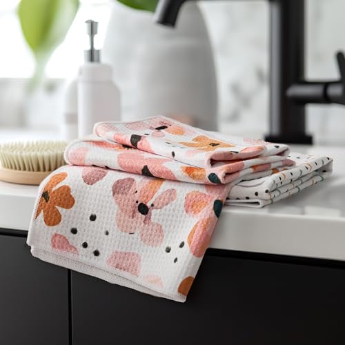 RECYCO Waffle Kitchen Towel Set of 2 - Quick Dry Microfiber Sustainable Dish Towels - Ultra Absorbent Reusable Cleaning Tea Towels - Lightweight Hand Towels,16”x 28”, Blossom Breeze - color: Blossom Breeze