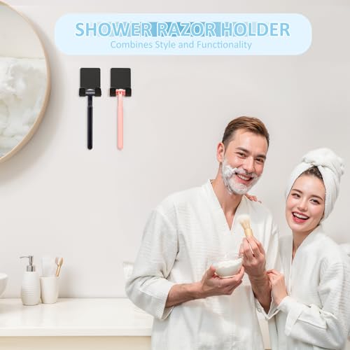 VIS'V Shower Wall Adhesive Razor Holder for His and Hers, Black, 2 Pcs | Metal Material, Compact Design, Peel and Stick, Fit for Smooth Flat Surfaces - color: Black