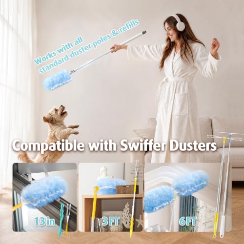 30 Count Heavy Duty Duster Refills with 3 ft Extendable Handle Starter Kit, Compatible with Swiffer Disposable Microfiber Feather Dusters for Cleaning Home - color: 30 Count+ 1 Handle