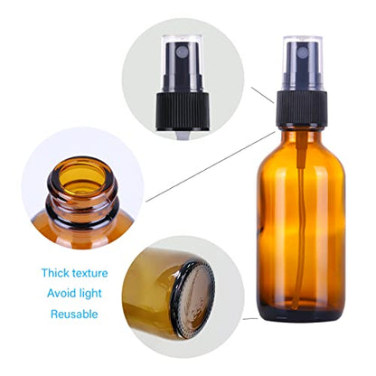 LUFEVRM 2oz Amber Glass Spray Bottles,Empty Small Perfume Travel Refillable Reusable Fine Mister Spray Bottle for Hair,Cleaning Solutions,Aromatherapy and Essential Oil with Extra Nozzle(2 Pack) - color: Amber, size: 2 pack