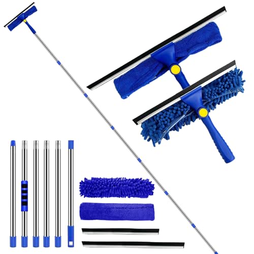 Window Cleaner Squeegee Kit - 2.38M (94inch) Cleaning Equipment with Long Handle 3 in 1 Extendable Window Cleaning Tool for High Windows, Glass, Home, Wall and Car