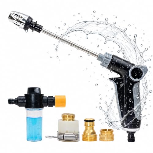 Aikertec High Pressure Hose Nozzle - 2026 Heavy Duty Water Jet with Foam Pot, Universal and Easy To Install,3 Spray Modes Multi-Function Sprayer for Yard, Patio, Pet and Car Cleaning