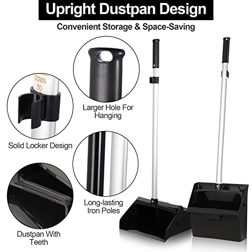 Mumufy 5 Set Lobby Dustpan with Broom Set Lobby Upright Dust Pan and Broom with Long Handle Heavy Duty Commercial Dustpan Combo for Restaurants Kitchen Office Home