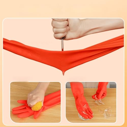 Waterproof Thickened Latex Household Cleaning 18inch Gloves Red Long Sleeved Heavy-duty Reusable 2 Pairs Black - color: Red, size: Small