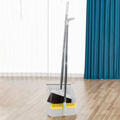 42.7'' Broom with Dustpan Combo Set, House Warming Gifts New Home, Dust pan and Broom Set, Long Handle Broom with Stand Up Dustpan Combo Set for Office Home Kitchen Lobby Floor Use (Khaki) - color: Khaki